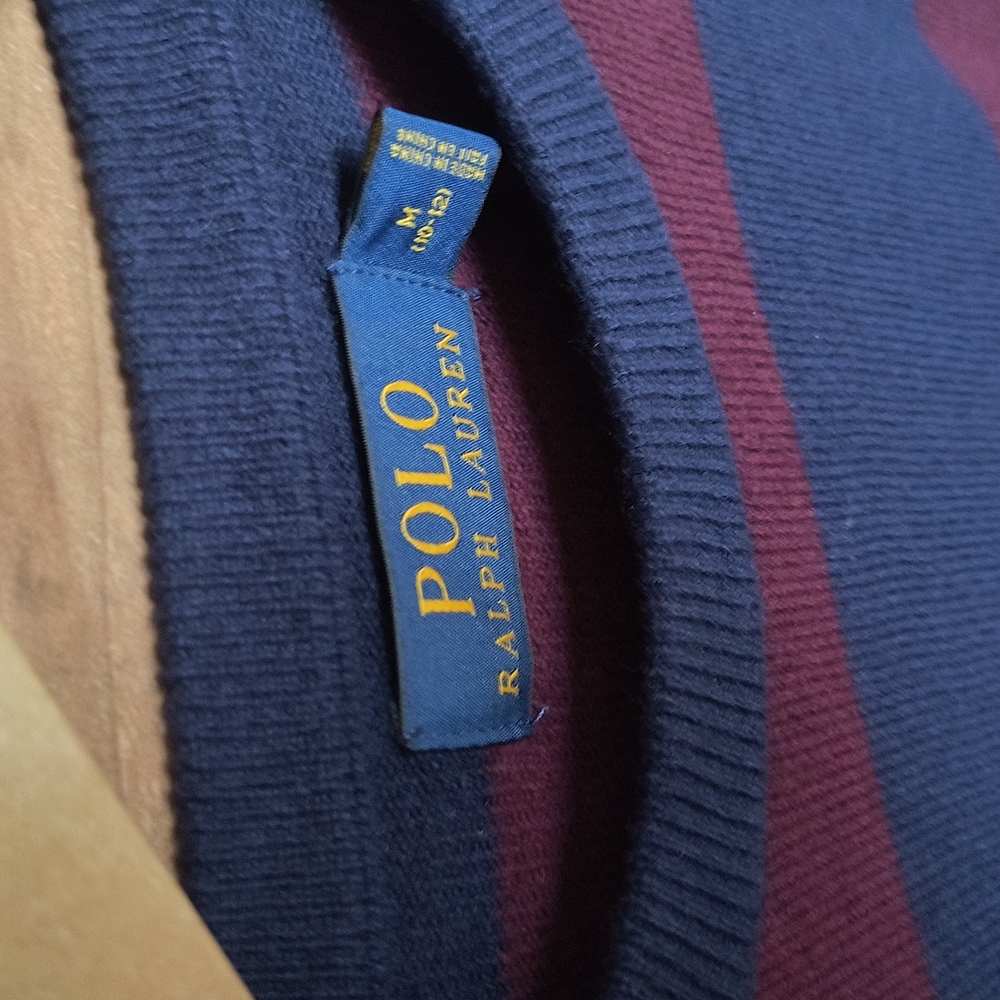 Polo Ralph Lauren 100% Wool Rugby Striped Crew Neck Sweater Med 10-12 Boys - Picture 16 of 16